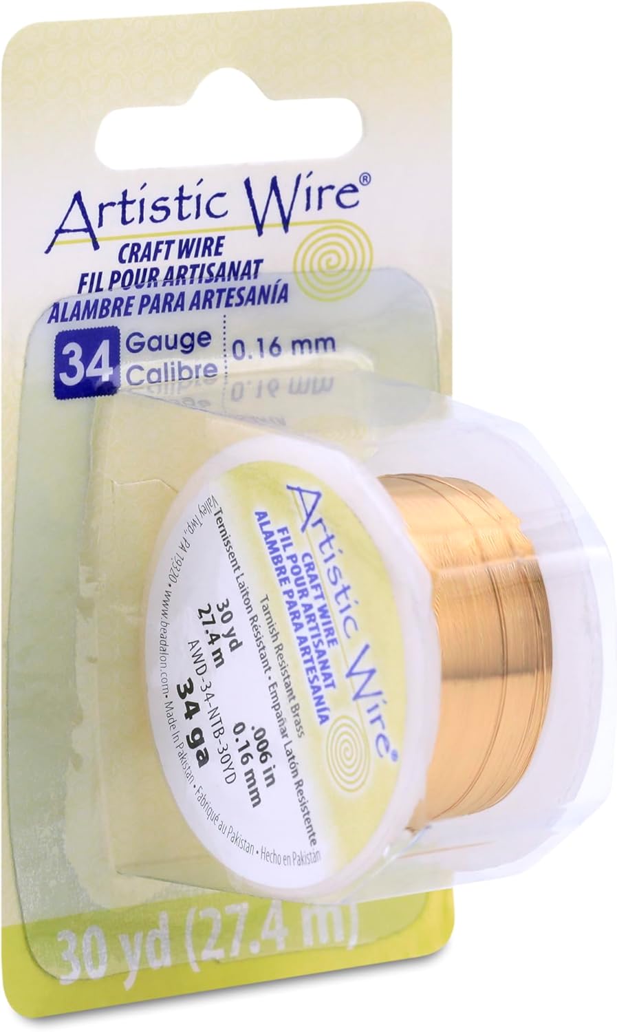 Artistic Wire 34 Gauge Tarnish Resistant Brass Craft Jewelry Wrapping Wire, Gold Color, 30 yd
