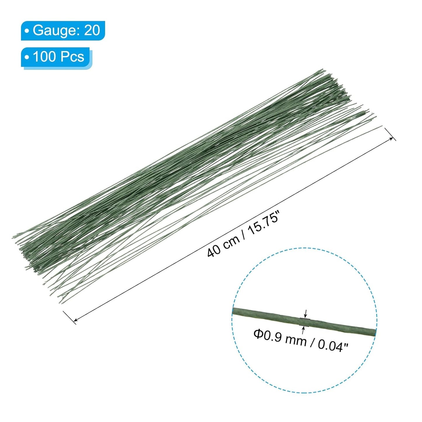 PATIKIL 20 Gauge 16" Floral Stem Wire, 100 Pcs Paper Wrapped Iron Artificial Flower Stem Accessories for DIY Bouquet Stem and Craft Decoration, Dark Green