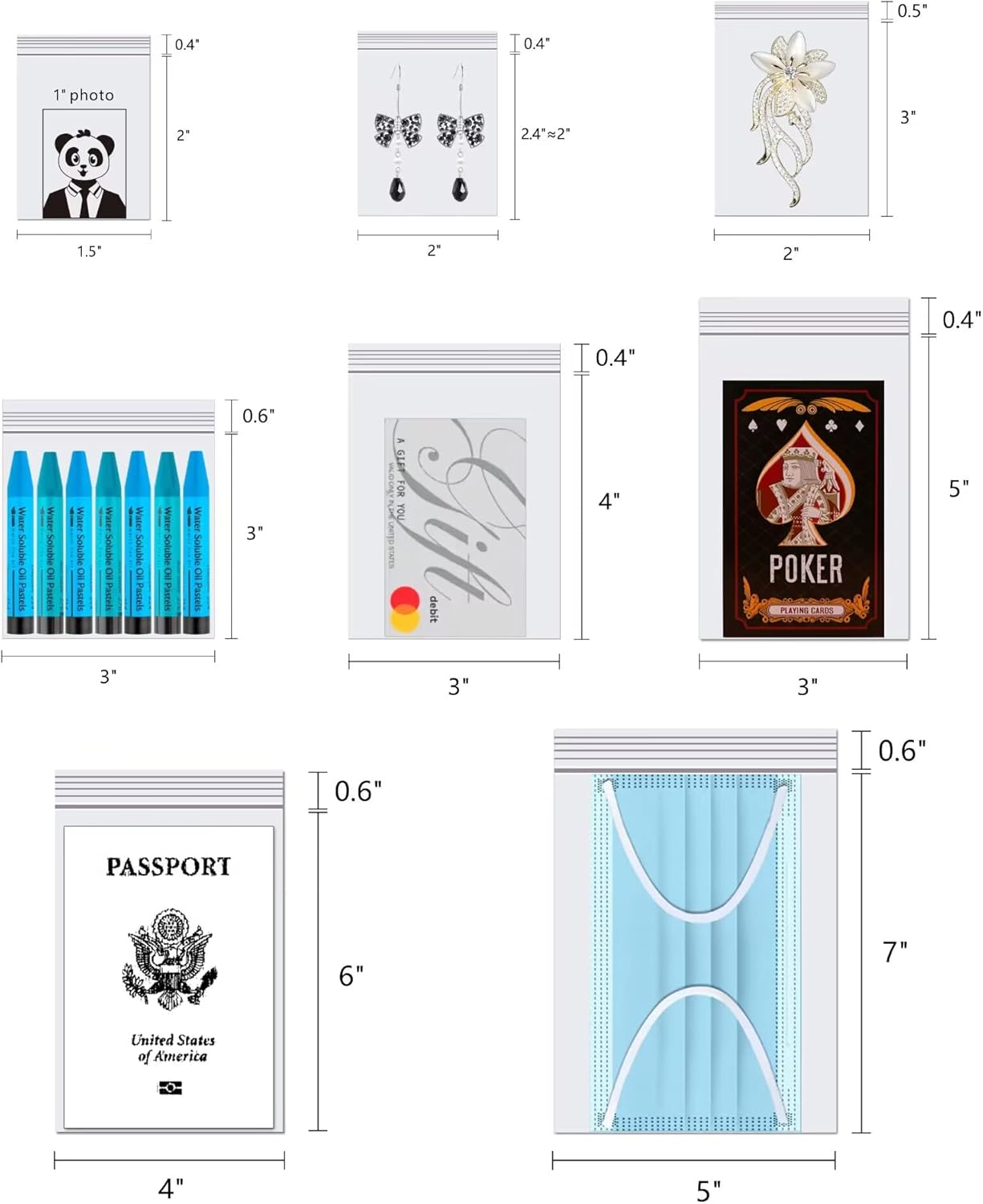 300pcs Small Poly Zipper Bags 2" x 2" Reseable Storage Poly Bags Tiny Clear Zipper Bags 2 Mil for Jewelry Candy Snack Vitamins Pill Coin Beads Sample (8 Sizes to Choose from)