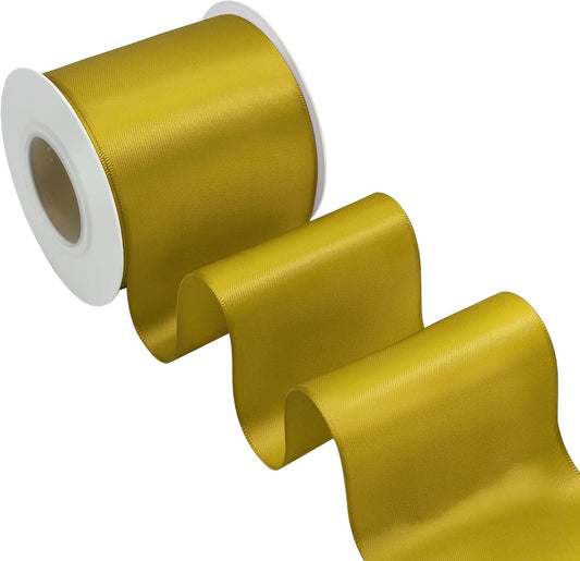 Gold Satin Ribbon 3 Inch X 15 Yards Solid Color Double Faced Ribbons Perfect for Crafts Wedding Decor Bow Making Arts Sewing and More
