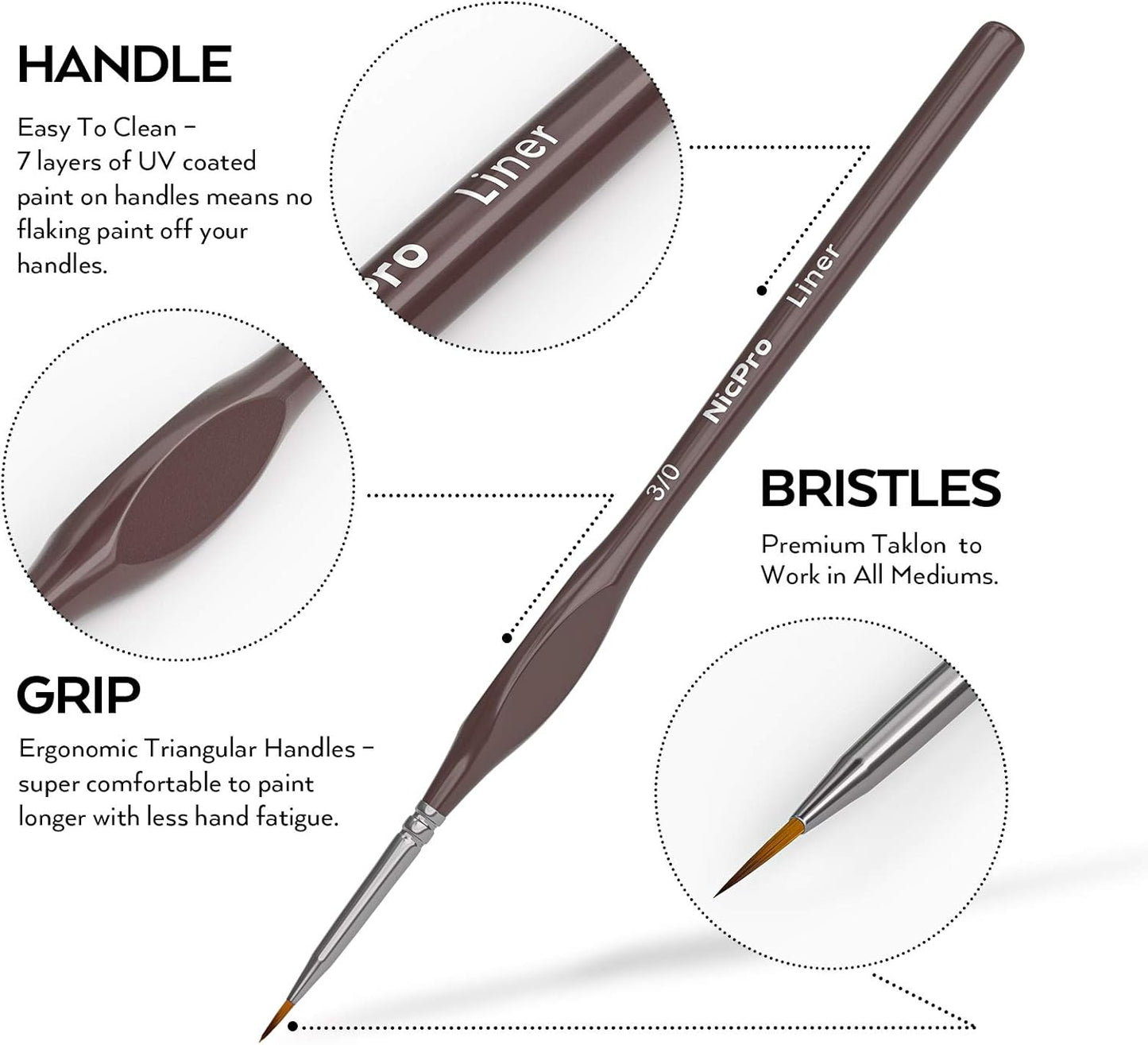 Nicpro 7 PCS Micro Fine Detail Paint Brush Set, Small Miniature Fine Tip Detail Brushes Kit for Acrylic Oil Watercolor, Models, Paint by Numbers, Miniature Painting, Craft, Rock Painting (Brown)