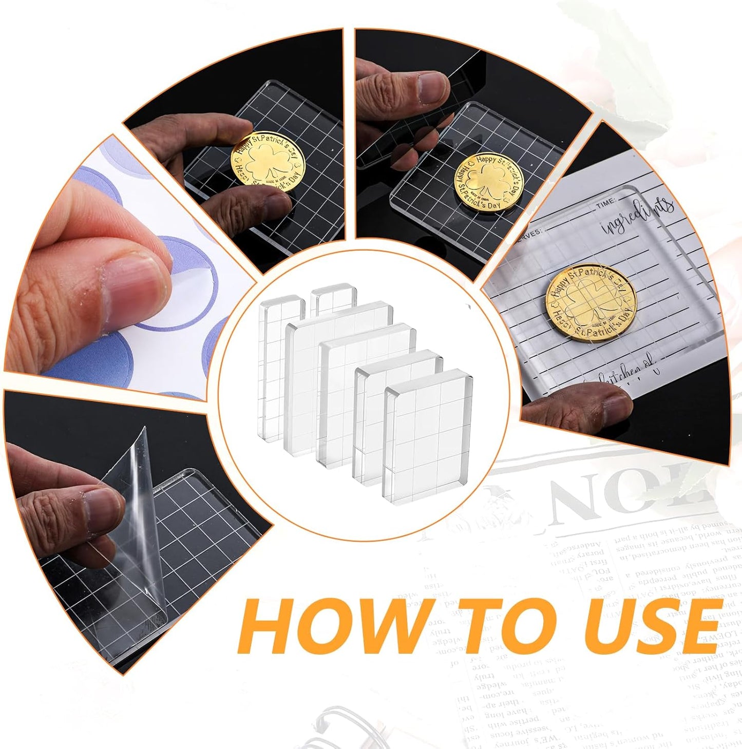 6 Pcs Acrylic Stamping Block Square Clear Stamping Block Tools with Grid Lines Acrylic Blocks Insert Decorative Stamp Blocks Essential Stampings Tool for Scrapbooking Crafts Making DIY Craft