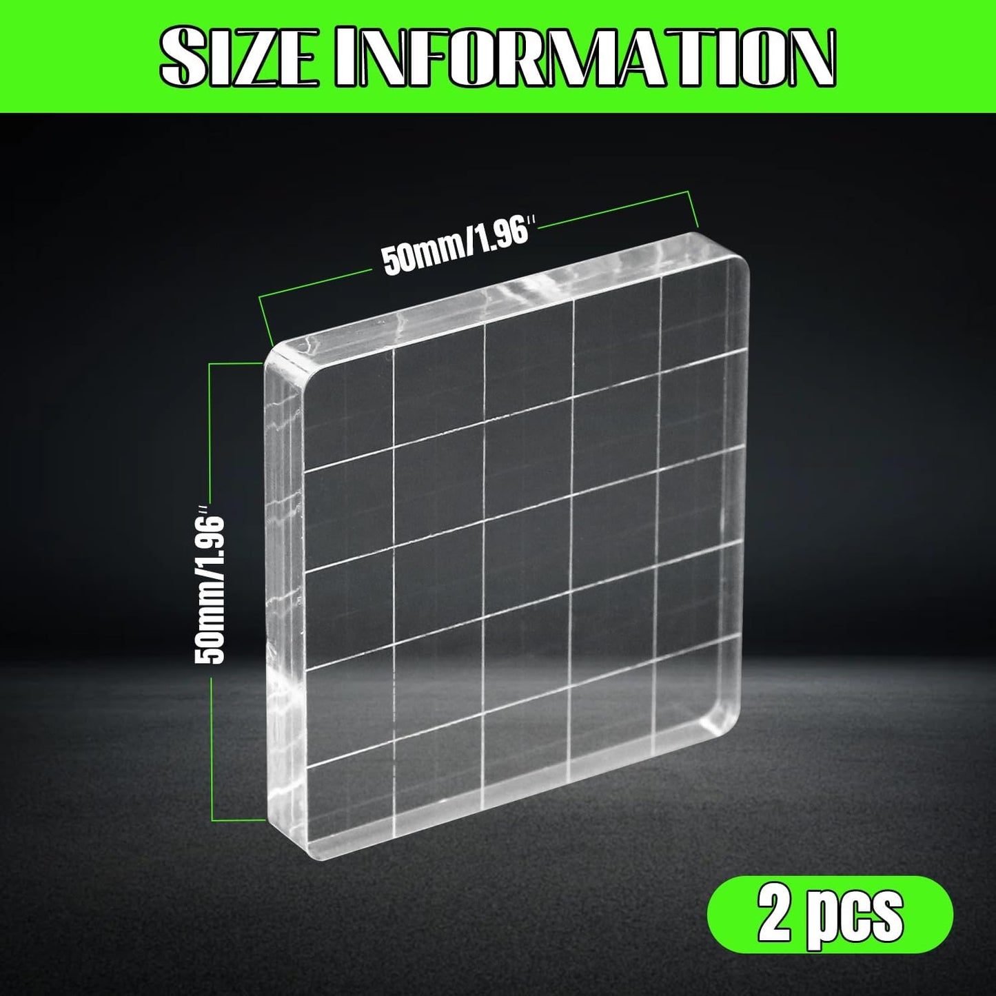 2Pcs Clear Stamp Blocks Set, 2 x 2 Inch Square Acrylic Blocks for Stamping With Grid Lines - Scrapbooking Crafts Tools