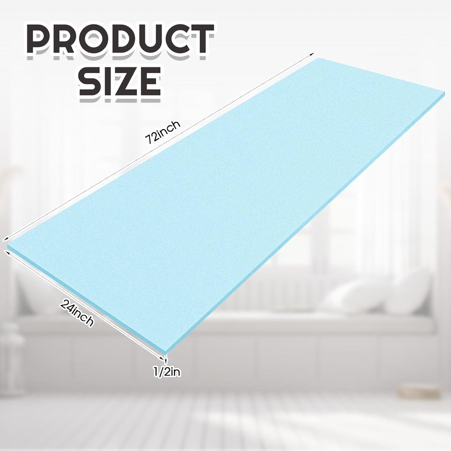 Amylove Polyurethane Foam 24" x 72" High Density Cushion Upholstery Foam Sheet for Seat Replacement DIY Projects Chairs Headboards Sofas Home(1/2" X 24" X 72",Blue)