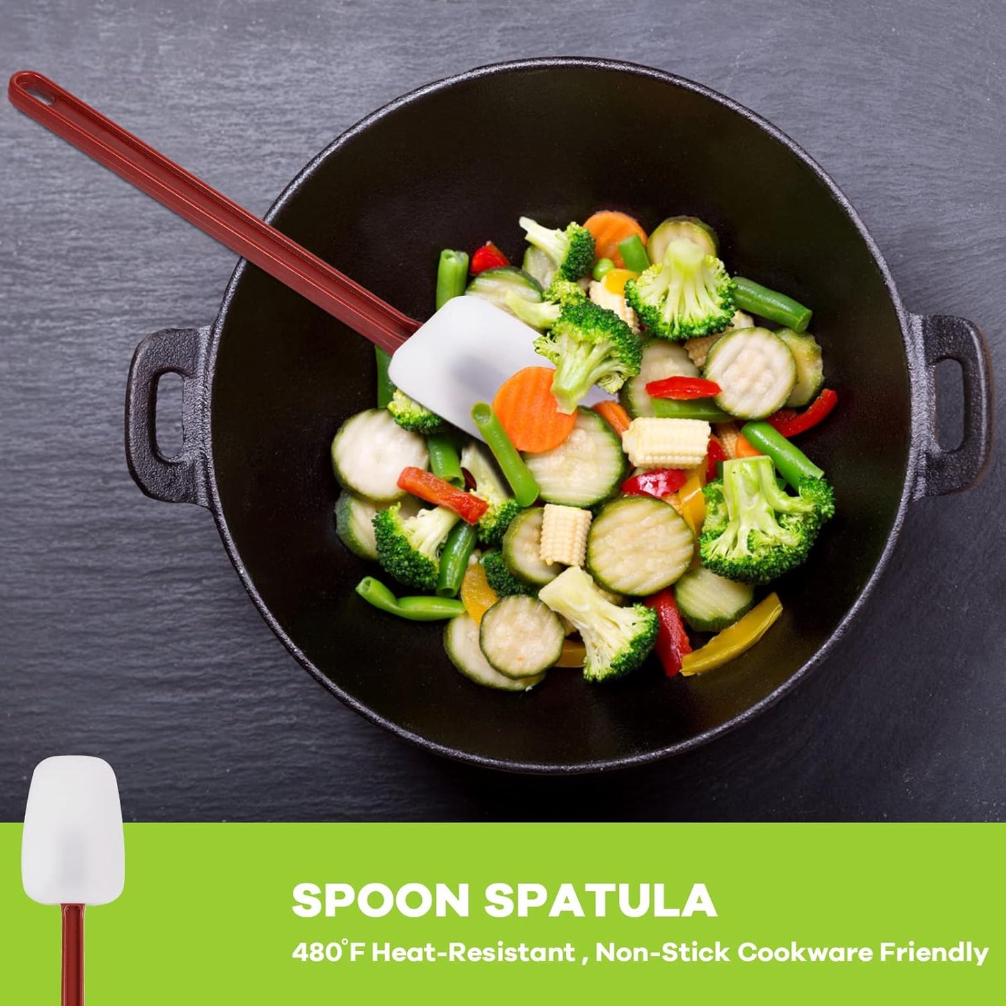 Silicone Rubber Spatula and Spoon Rubber Spatula Set of 3, High Heat Spoon, Commercial for Cooking (3 Spoonula(9.5 Inches))