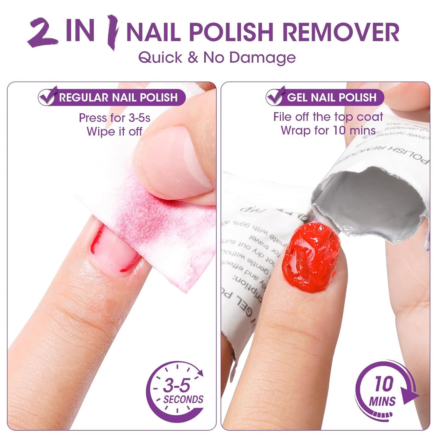 GELLEN Acetone Nail Polish Remover Pads, Professional Gel Polish Remover Pads, 200 Pack Travel Bulk Set with Tools, Individually Wrapped Quick & Effective Soak Off Remover for Salon Home
