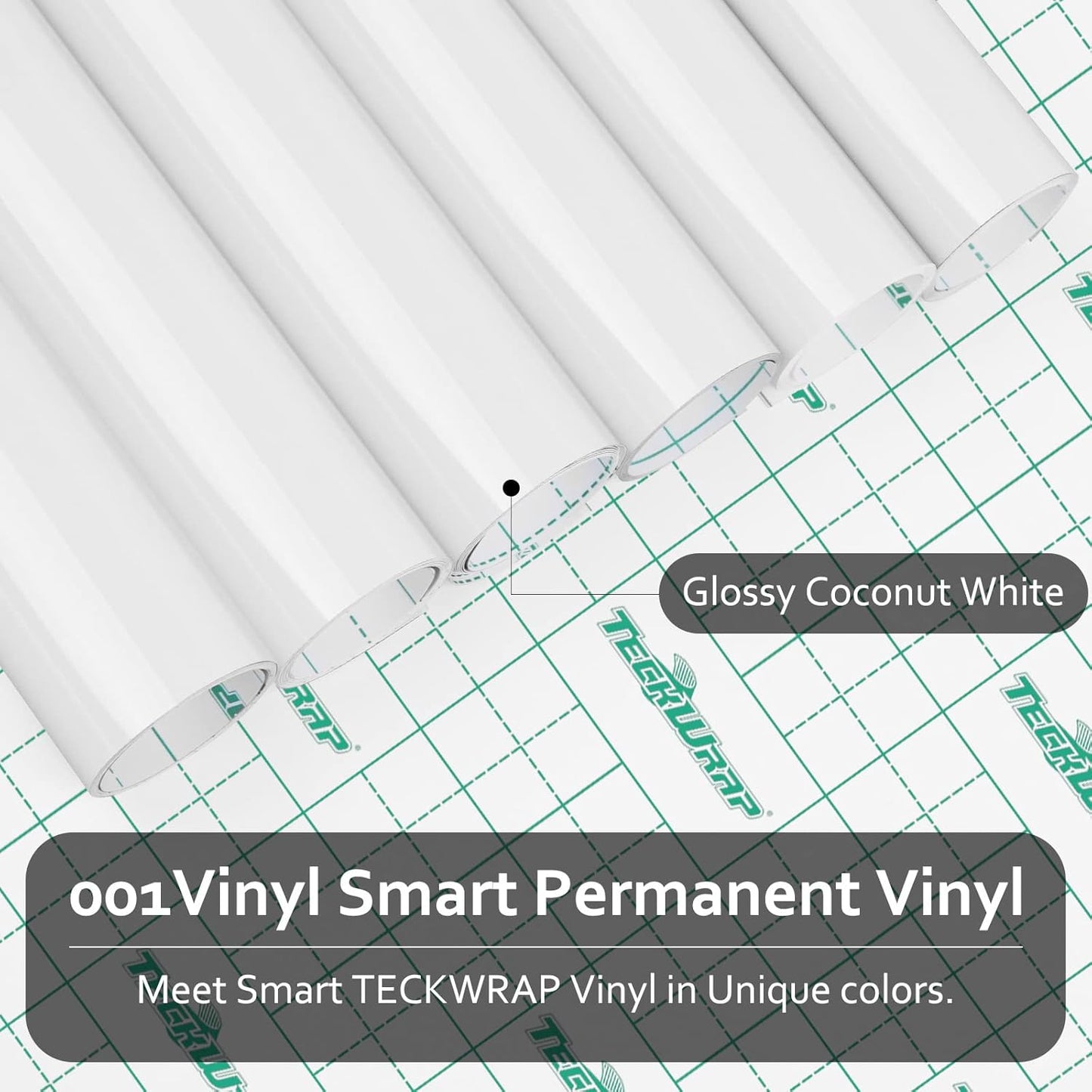 TECKWRAP 001 Smart Adhesive Vinyl Permanent,13in x 5ft, Vinyl for DIY Decal Projects, Compatible with Explore3/Maker3, Glossy Coconut White