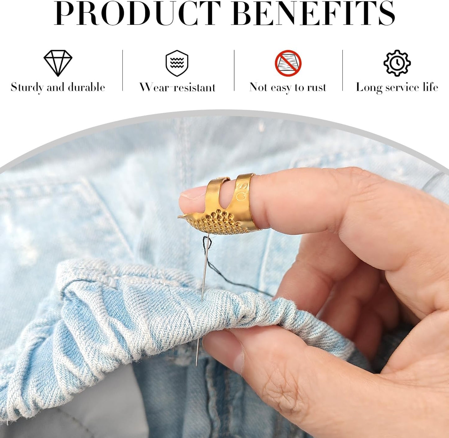 FR 4 Pack (2 Sizes, S/M) Sewing Thimble Finger Protector, Adjustable Finger Metal Shield Protector Pin Needles Sewing Quilting Craft Accessories DIY Sewing Tools Needlework Gold