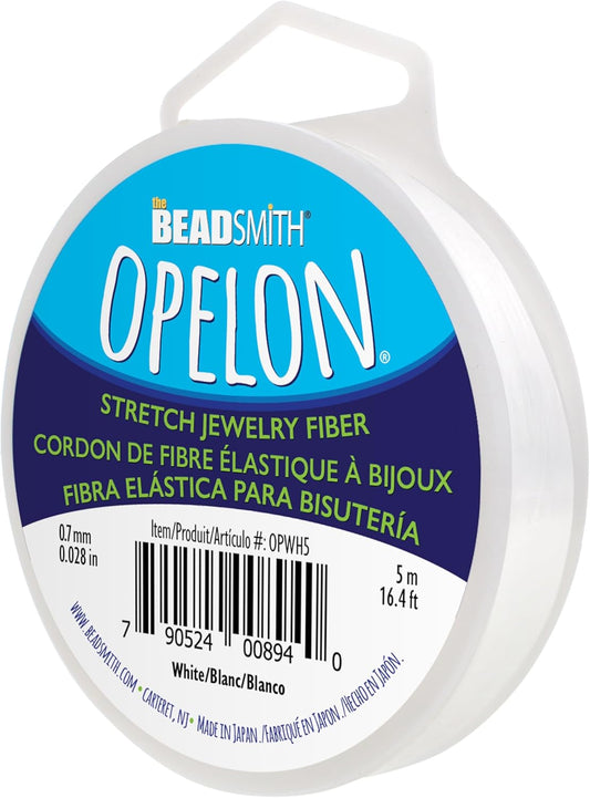 The Beadsmith Opelon Stretch Cord – Elastic Beading Fiber, White, 0.7 mm Diameter, 5 Meters (16.4 ft) Spool