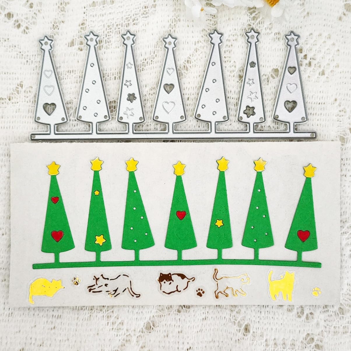 Mvchifay Cutting Dies Happy Birthday Metal Stencils Scrapbooking Tool DIY Emboss Paper Card Making (Christmas Trees-12.4x4.8cm)