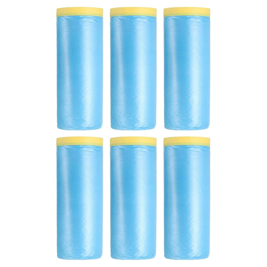 uxcell Pre-Taped Masking Film, 4.9ft x 82ft Plastic Paint Drop Cloth with Medium-Tack Painters Tape for Painting Spraying Protection Blue Film 6Pcs