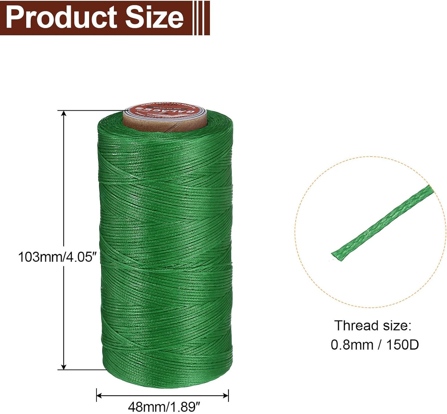 uxcell Flat Leather Sewing Waxed Thread, 270m / 295 Yards Polyester Wax String, 150D Wax Stitching Cord for Leather Crafts, Bookbinding, Bracelets Braided, Dark Green