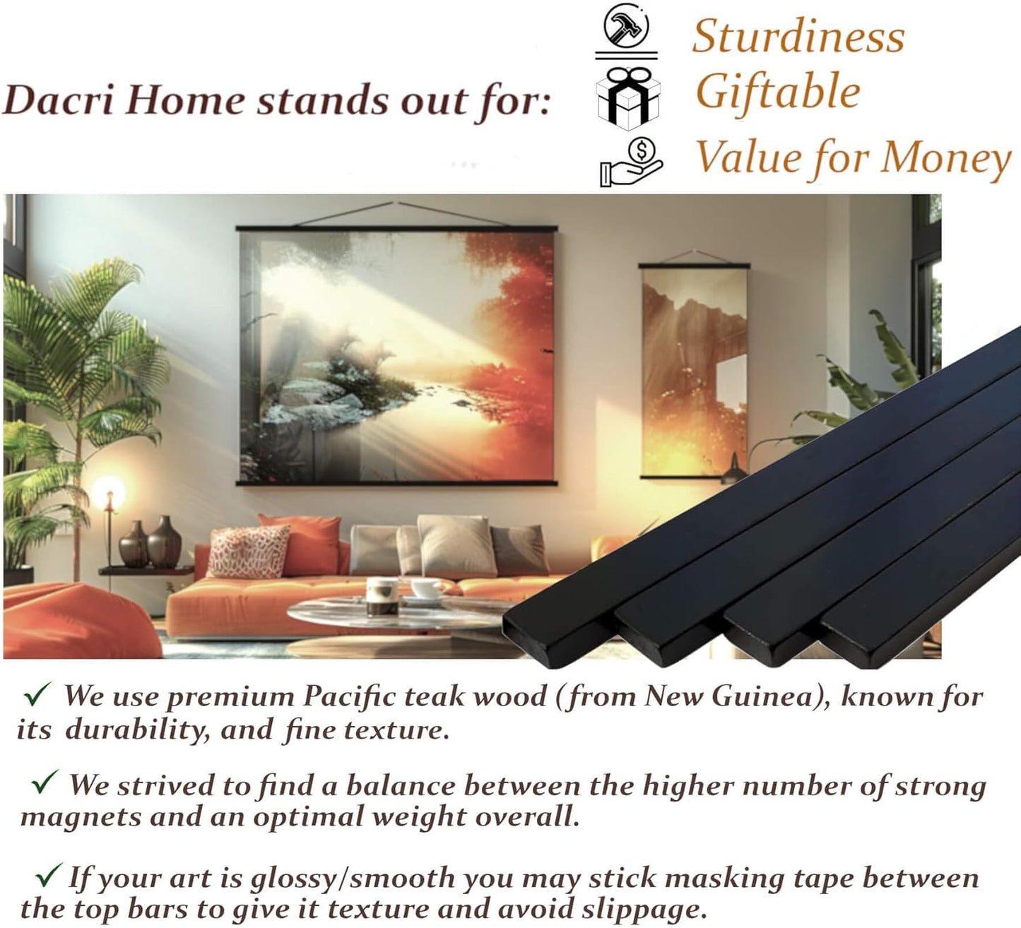 Dacri Home 40” Wide Magnetic Poster Hanger Frame,Wooden Poster Hanger 40x27 40x30 40x60, Strong Magnets for Easy Hanging Posters Pictures Maps Canvas Prints Scroll Wall Art (40 Inch, Black)