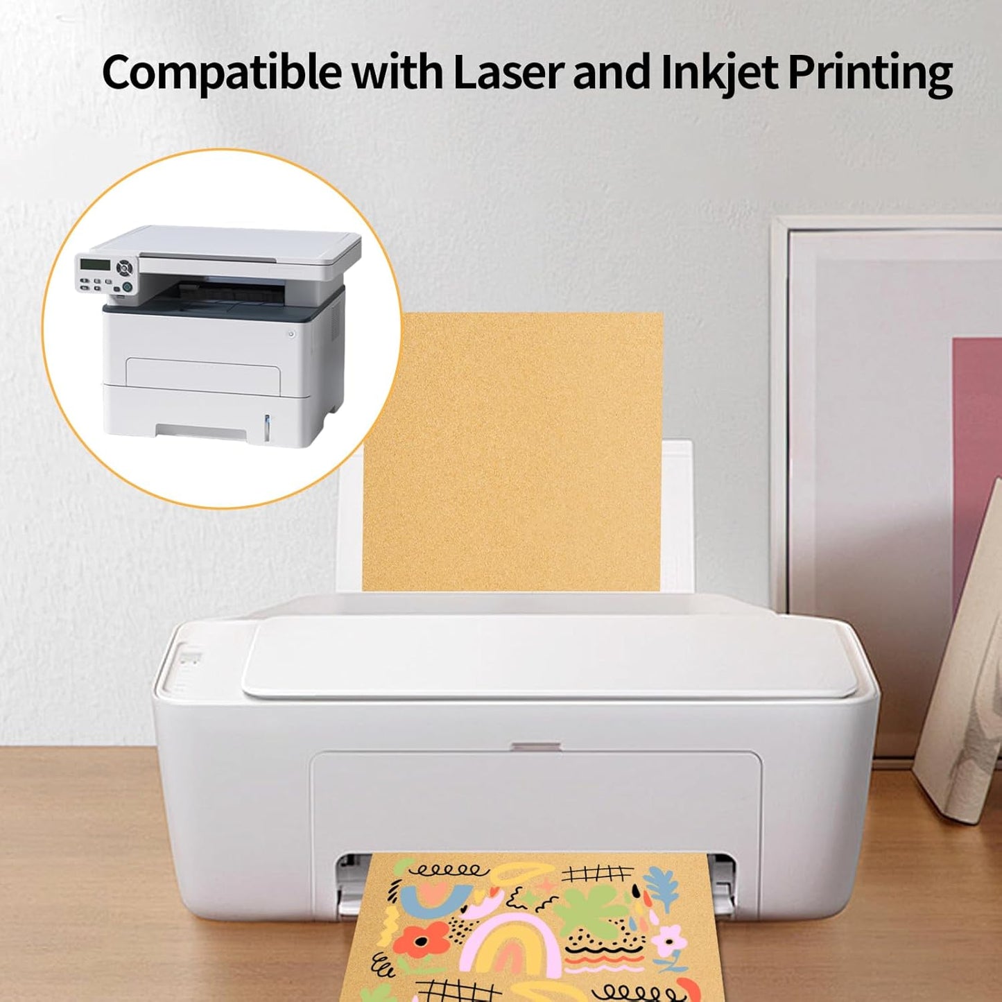 Kraft Printable Sticker Paper, 20 Sheets Brown Printable Sticker Paper, Laser/Inkjet Printing- Matte Ktaft, Letter Size (8.5" x 11")