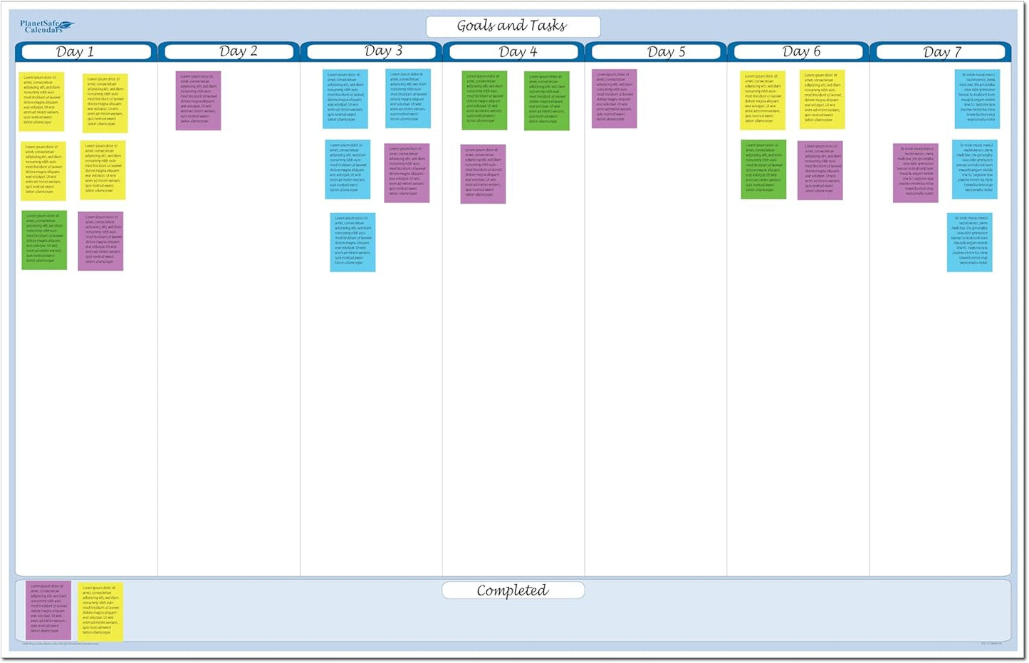 Sky Blue 7-Column Task, Goals & Objective Wall Horizontal Organizer 32" x 48". Complete with Marker