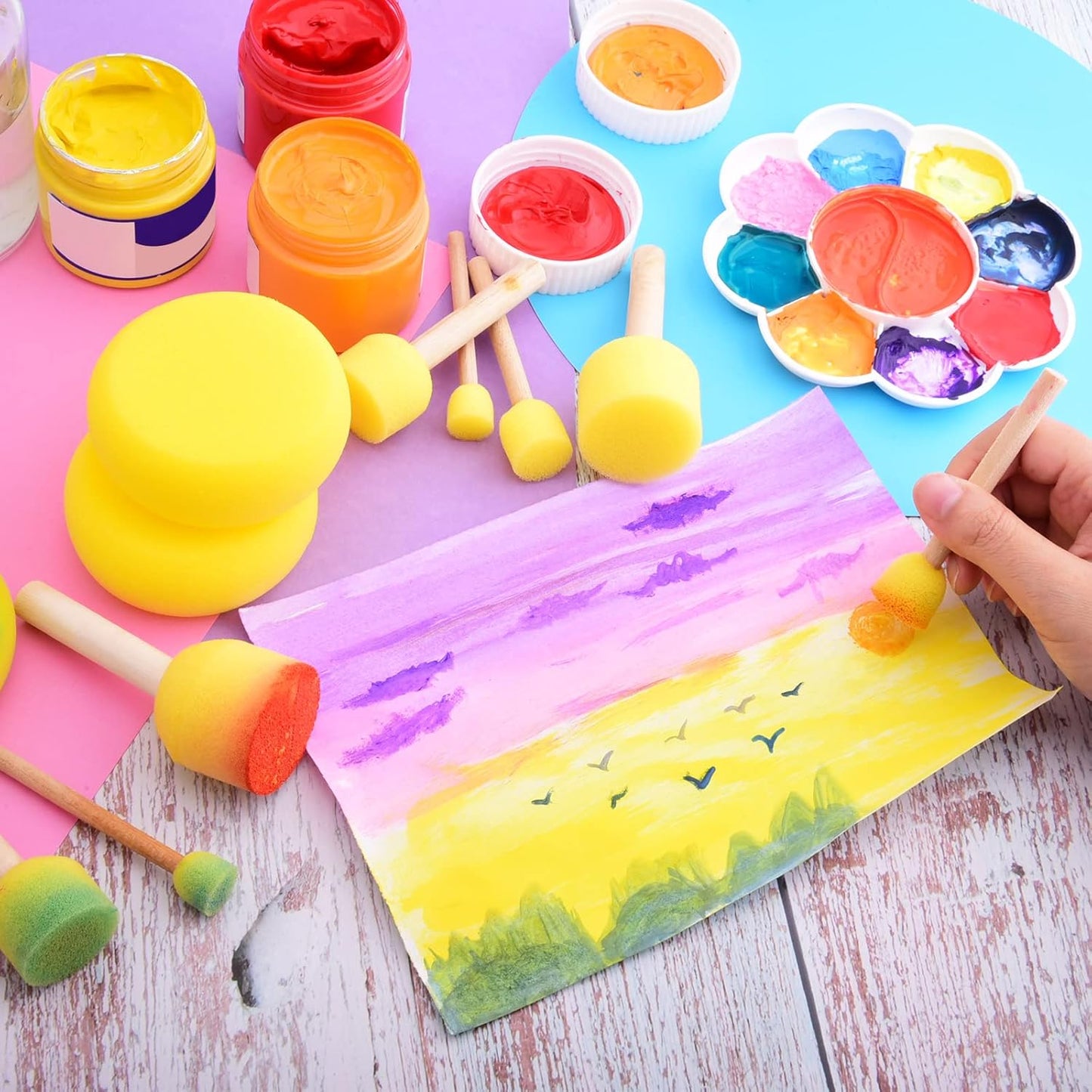 Hapeper 28 Pieces Round Sponge Brush, Artist Painting Foam Sponge for Watercolor, Crafts, Face Painting