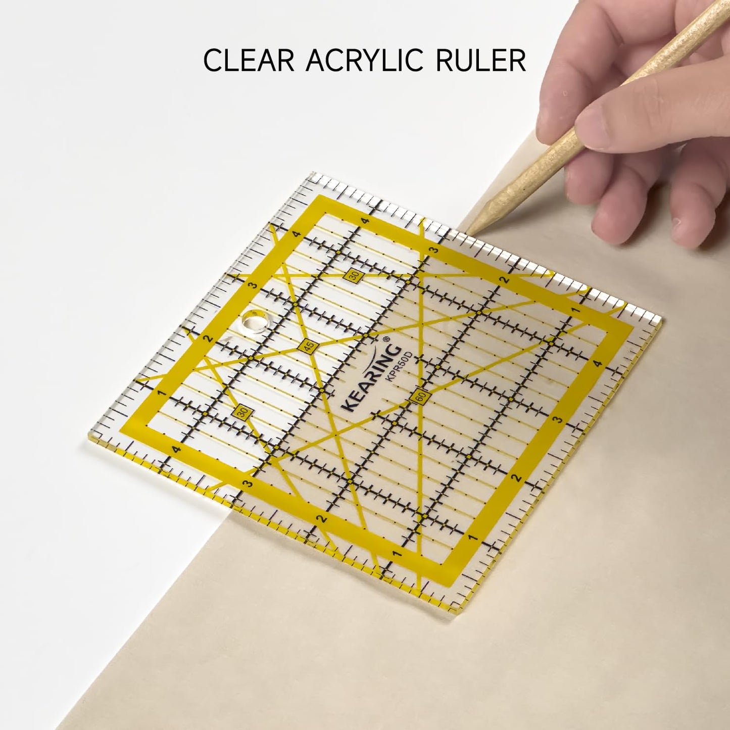 KERING Patchwork Quilting Ruler - 5x5 inch Non-Slip Acrylic Square Ruler for Foundation Paper Piecing, Bias Strips & Rotary Cutting, Durable Quilter's Tool with Anti-Slip Backing