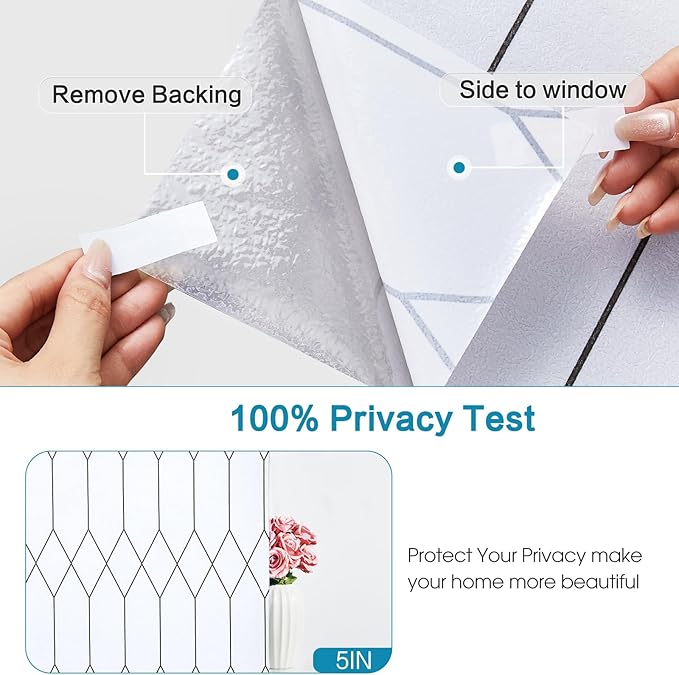 Windimiley Window Privacy Film Stained Glass Static Clings, Bathroom Frosted Leaded Decorative Window Stickers, UV Heat Blocking Opaque Removable for Home Door Coverings (23.6 x 78.7 in,White)