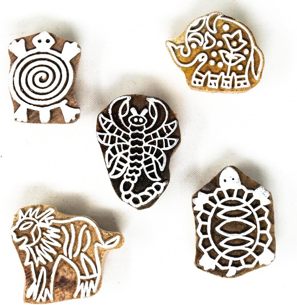 Hashcart Wooden Stamp Block, Printing Stamp Design Set | Block for Printing Saree Border | Dresses, Craft Card Making, Scrapbook, Clay Pottery | Set of 5