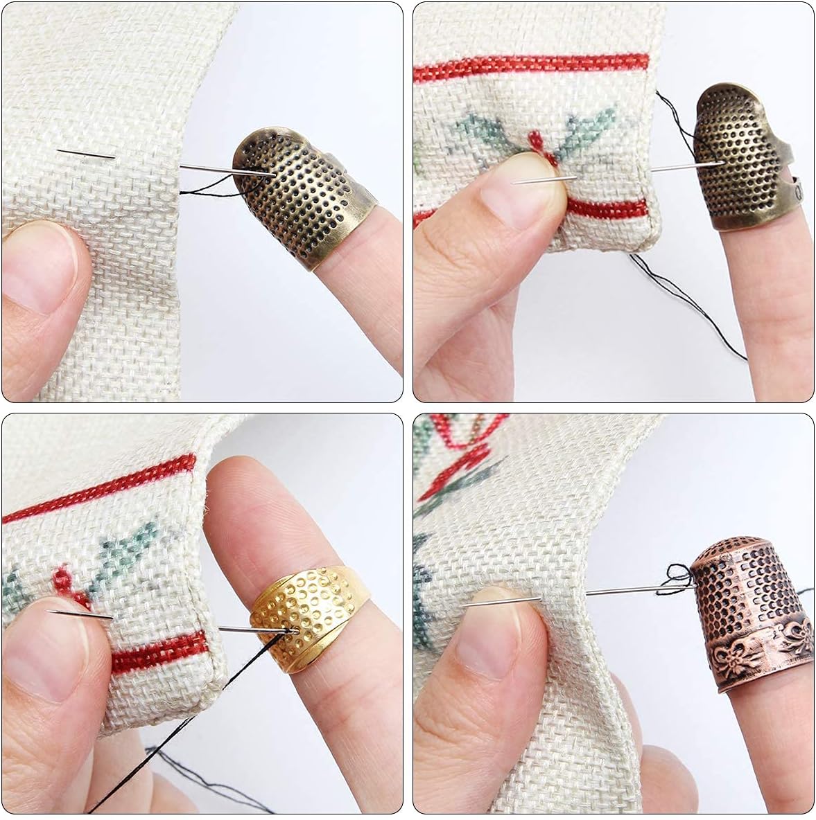 4 Piece Sewing Thimble Hand-Working Sewing Thimble Finger Protector Adjustable Metal Finger Shield Ring Needlework Fingertip DIY Sewing Tools Accessories