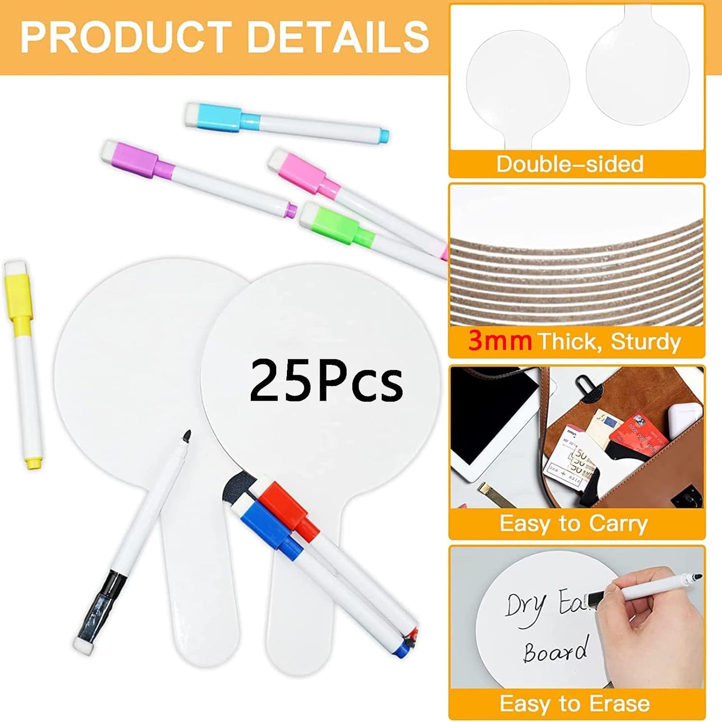 33Pcs Dry Erase Answer Paddles with Markers Thickened Handheld Double Sided Paddles Mini White Boards Small Dry Erase Signs Auction Paddles for Students Classroom Bidding Voting Games