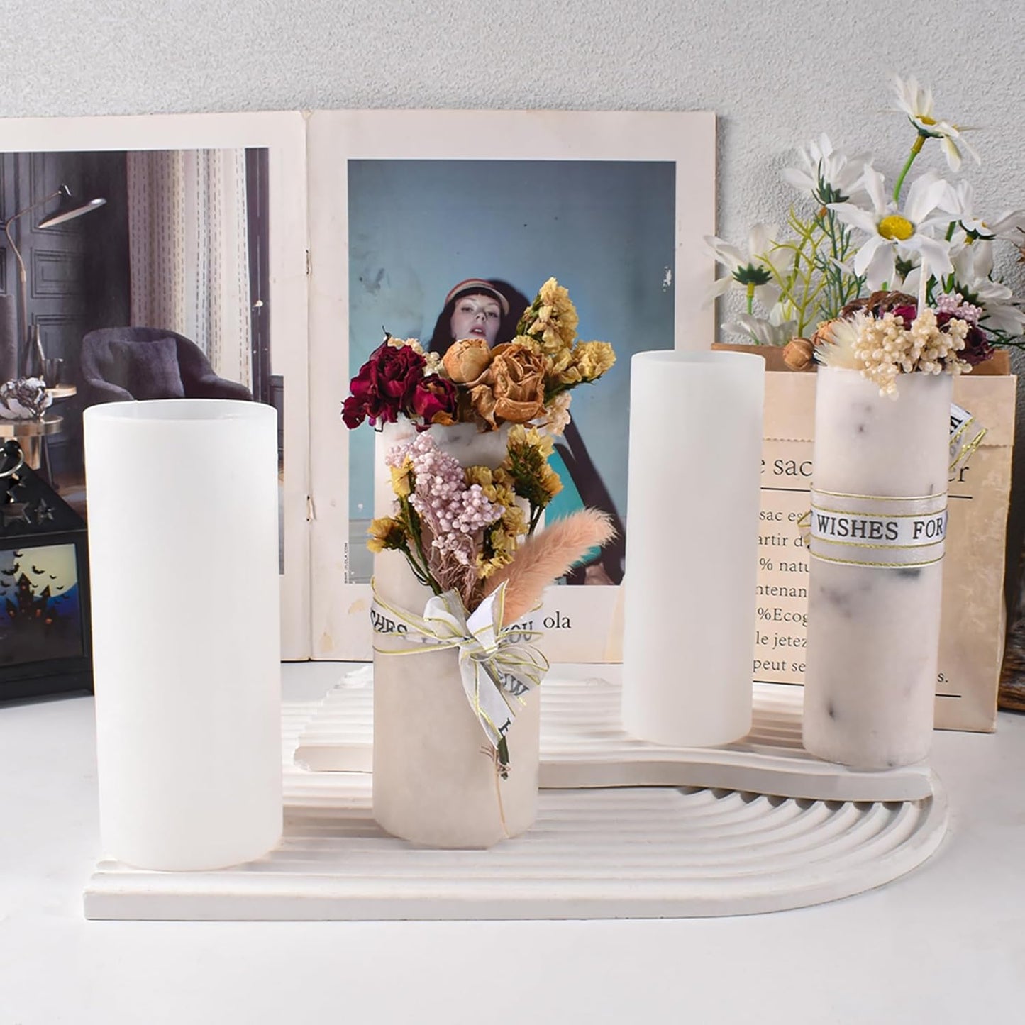 2 Pack Cylinder Mold 6 Inch Cylinder Candle Pillar - Resin Casting Silicone Molds for Home Decor & Candle Making Wave Spiral Mold