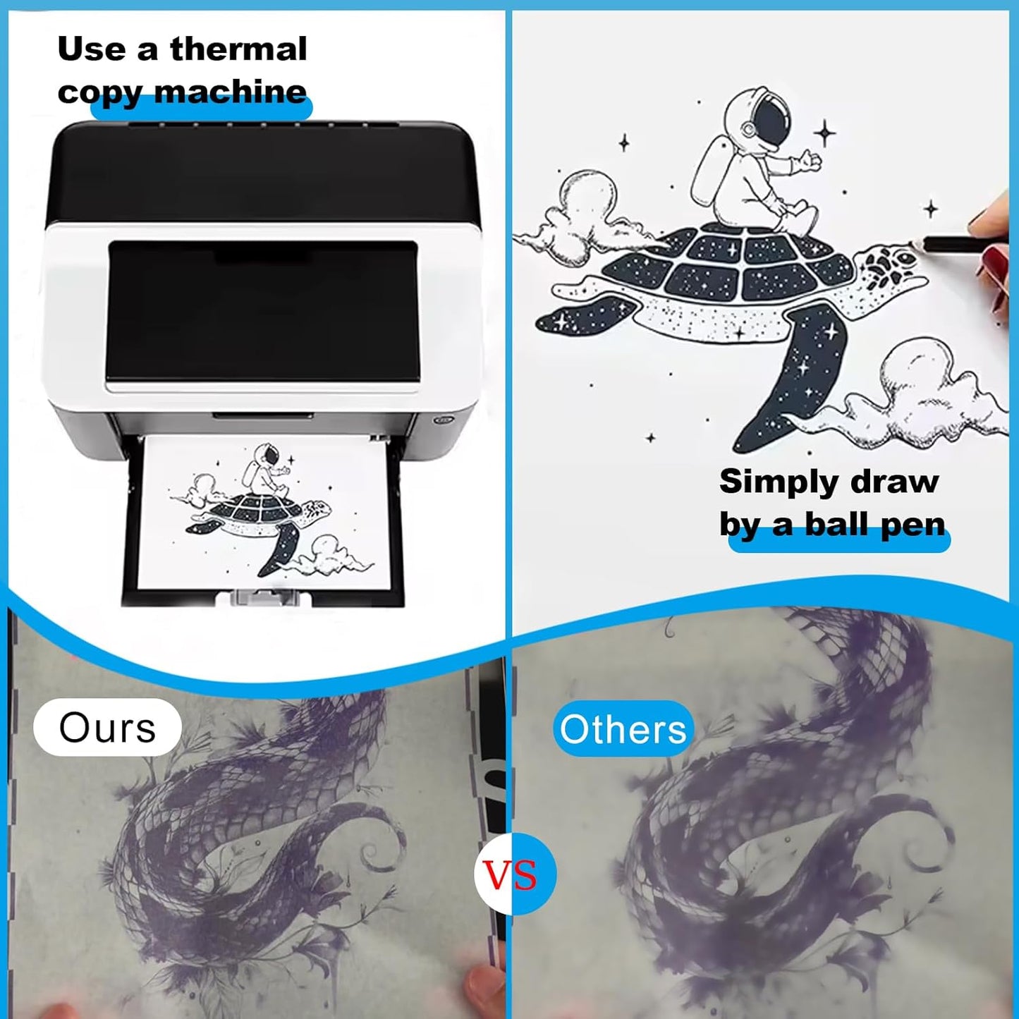 Tattoo Transfer Paper 100 Sheets, Thermal Stencil Paper for Tattooing A4 Professional Tracing with Crisp Transfer 4 Layer Stencil Paper 8.27" x 12" Tattoo Supplies for Studios & Beginners