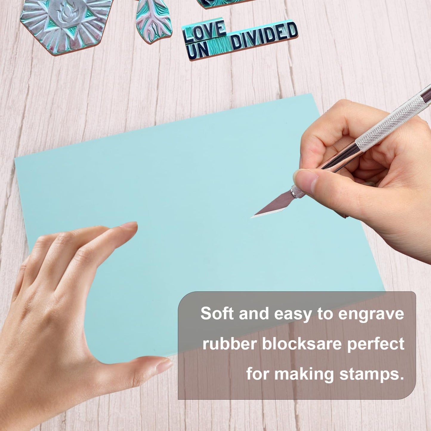 4 Pcs 8.5"x11" Rubber Carving Blocks, A4 Linoleum Blocks, Stamp Carving Blocks for Printmaking, Linocut Artists, Crafts and More,(Blue) by KUKLIPJIM.