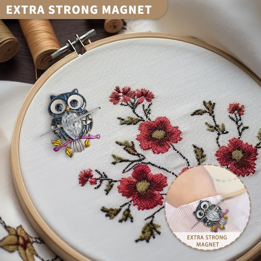 Needle Minder Magnet, Magnetic Needle Minder, Needle Minders Magnetic Cross Stitch Accessories, Magnetic Needle Holder, Life Tree, Butterfly, Cats, Owl, Heart (OWL)