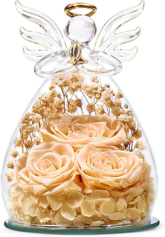 Beferr Valentines Day Rose Gifts for Her Women Mom Gifts for Birthday, Fresh Flowers for Delivery Forever Preserved Rose in Glass Angel Figurine, for Grandma Wife Daughter Girlfriend