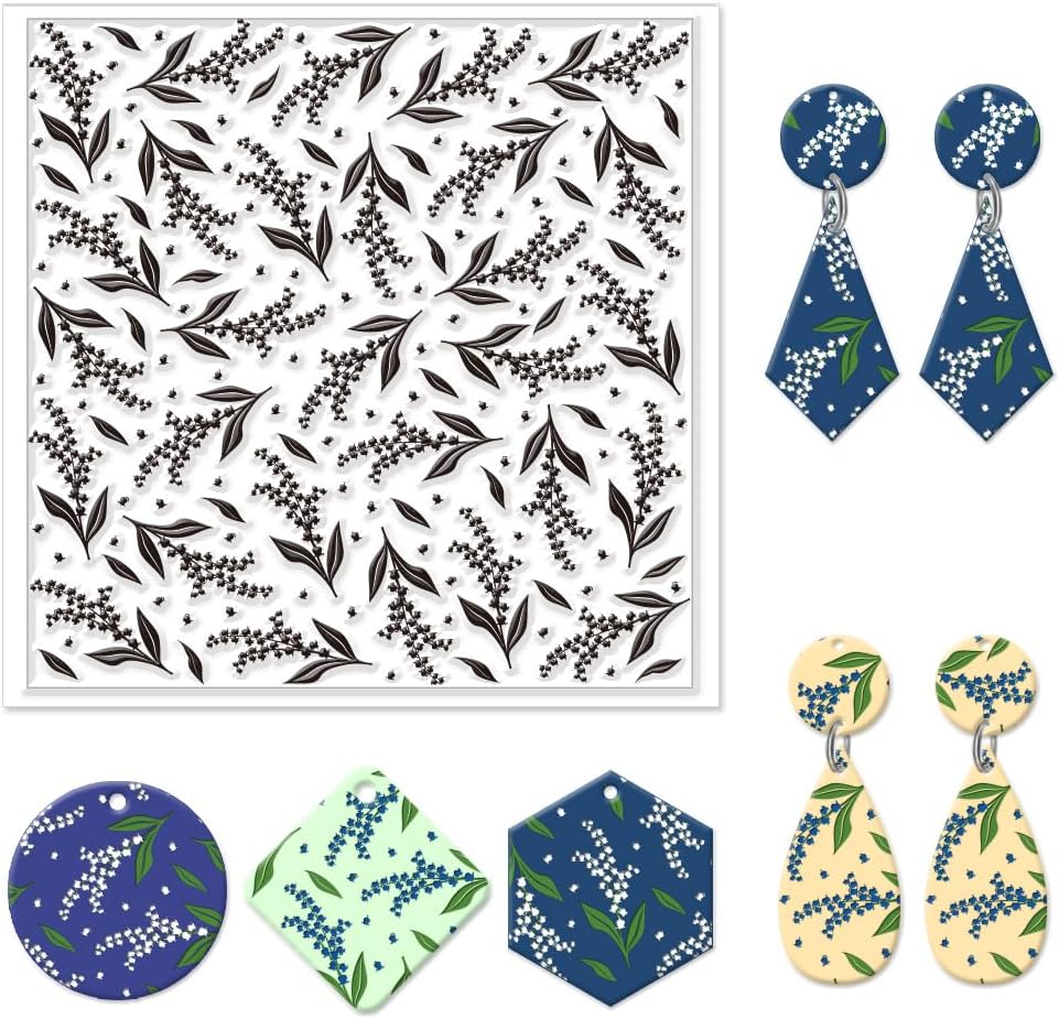 CHGCRAFT Lily of The Valley Polymer Clay Texture Sheets Flowers Silicone Texture Stamp Clay Texture Mat Modeling Pattern Pad Texture Sheets for Polymer Clay Jewelry and Clay Earrings Tools