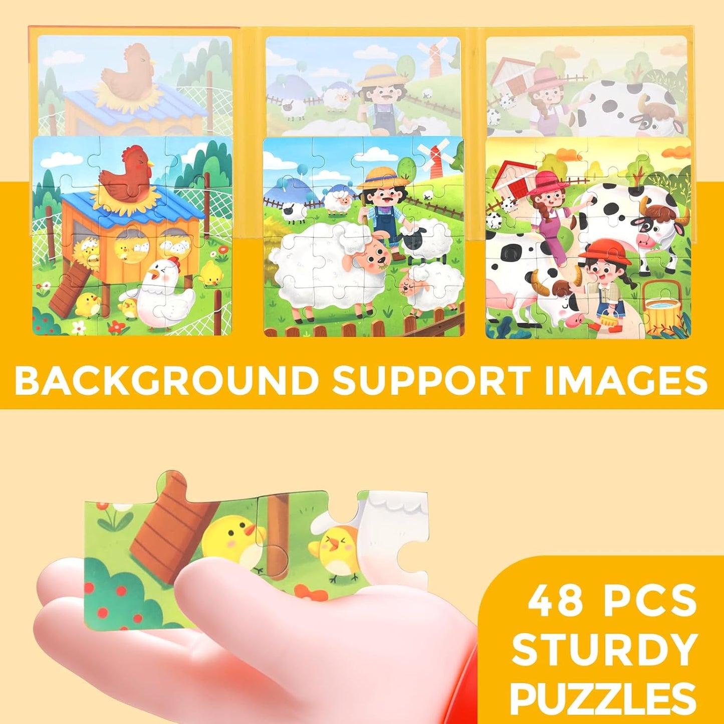 Magnetic Puzzles for Toddlers 1-3, 3 in 1 Kids Fun Farm Jigsaw Puzzle, Children Travel Puzzles Toys, Preschool Learning Toy for Kids 1-8 Year (Farm)