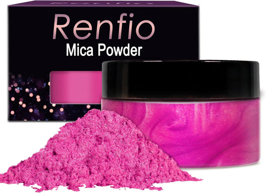 Renfio 100g Mica Powder Pigment, Metallic Natural Dye Mineral Pearl Shimmer Epoxy Resin Dye for Painting Soap Making Slime Bath Bombs 3.5 Oz - Rose Red