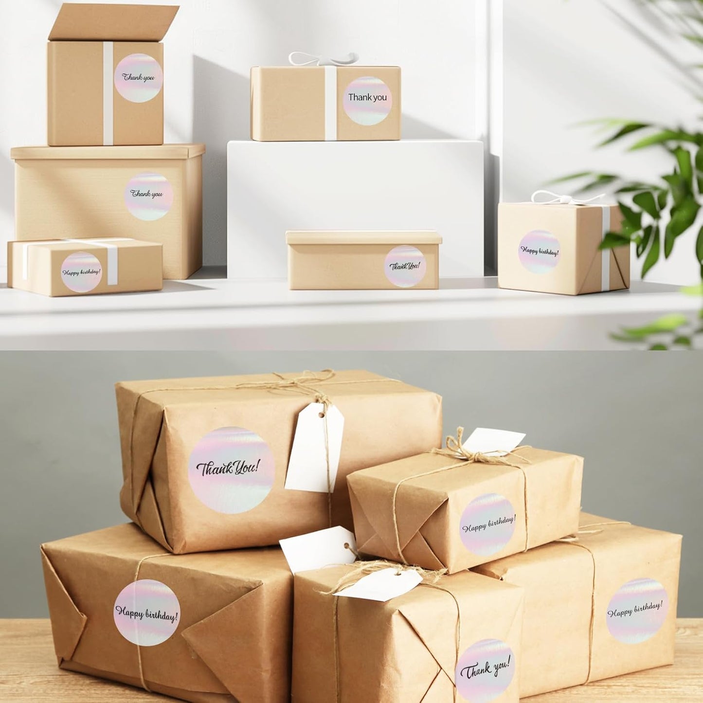 2" Round Transparent Thermal Label Stickers, Clear Direct Thermal Labels Holographic Pink, Perforation Line Design- 300 Sheets