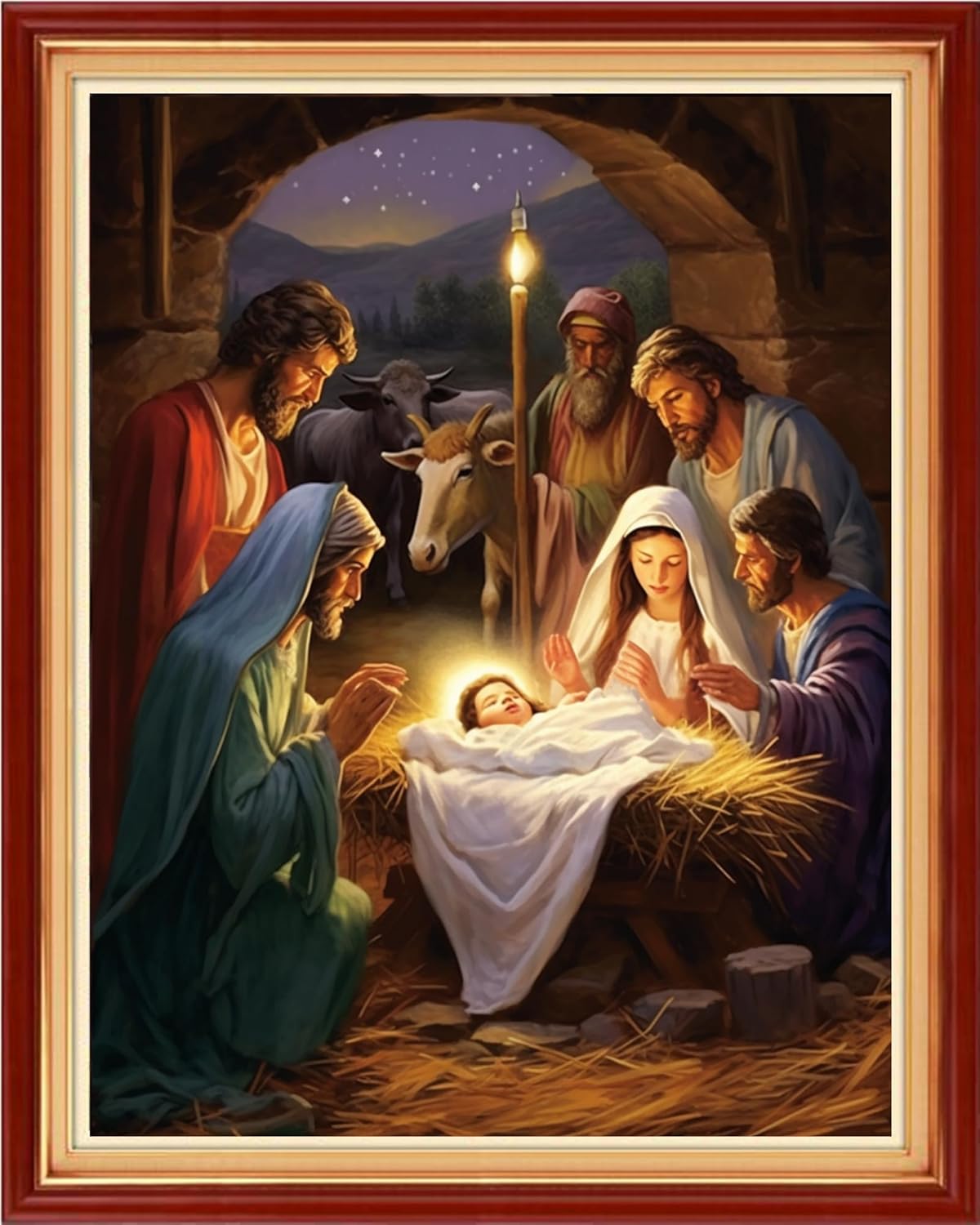 Foxhool Beginners Cross Stitch Kits Stamped Full Range of Embroidery Kits for Adults DIY Cross Stitches kit Embroidery Patterns for Needlepoint kit-Great Nativity 16x20 inch