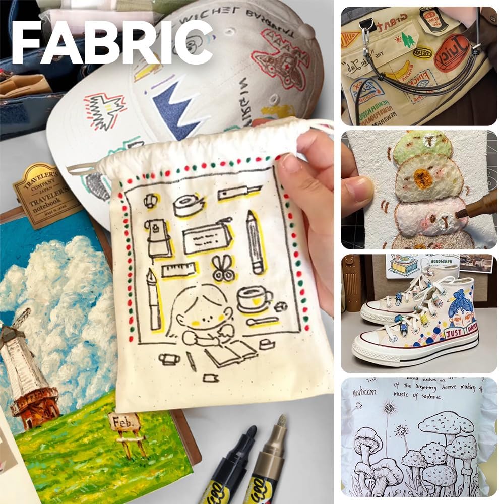 TRANSON 2 Black and 2 White Permanent Paint Markers for Fabric Rock Craft Diy Painting Medium Tip Oil Based Waterproof