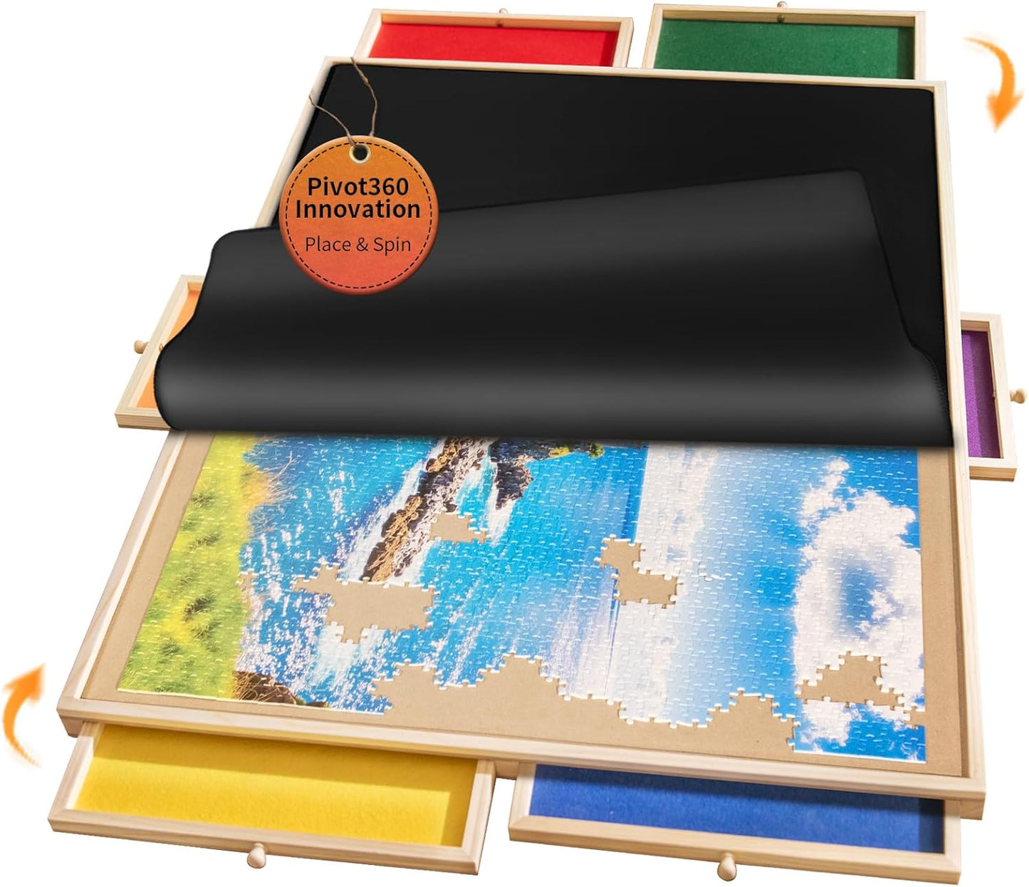 2000 Piece Rotating Puzzle Board Pro, 40" x 29" with 6 Drawers, Rubber Cover Mat, 360° Lasy Susan, Sort-Wise Colorful Felt Drawers & 4 Trays, Wooden Jigsaw Puzzle Table, Birthday Gifts for Mom