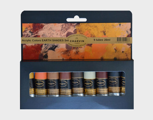 Charvin Extra Fine Professional Acrylic Paint Set for Artists, Earth Shades - Bonjour Set of 9, 20 ml Tubes, Triple-Milled, Lightfast Pigments, Artist Acrylic Paints in Nature-Inspired Hues