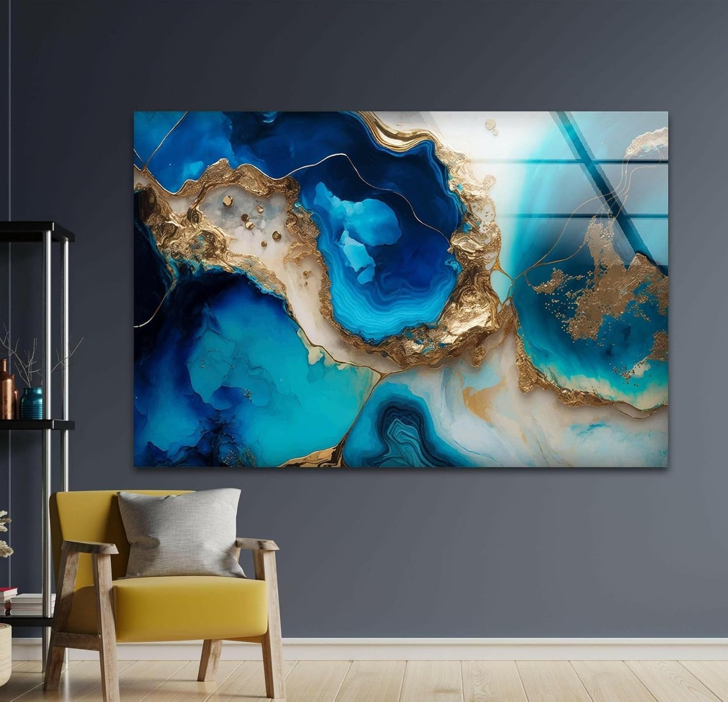 My Photostation.com 35.5Wx30H'' Blue Alcohol ink Glass Wall ArtTempered Glass Printing Wall Decor Large Wall Art Wall Hangings