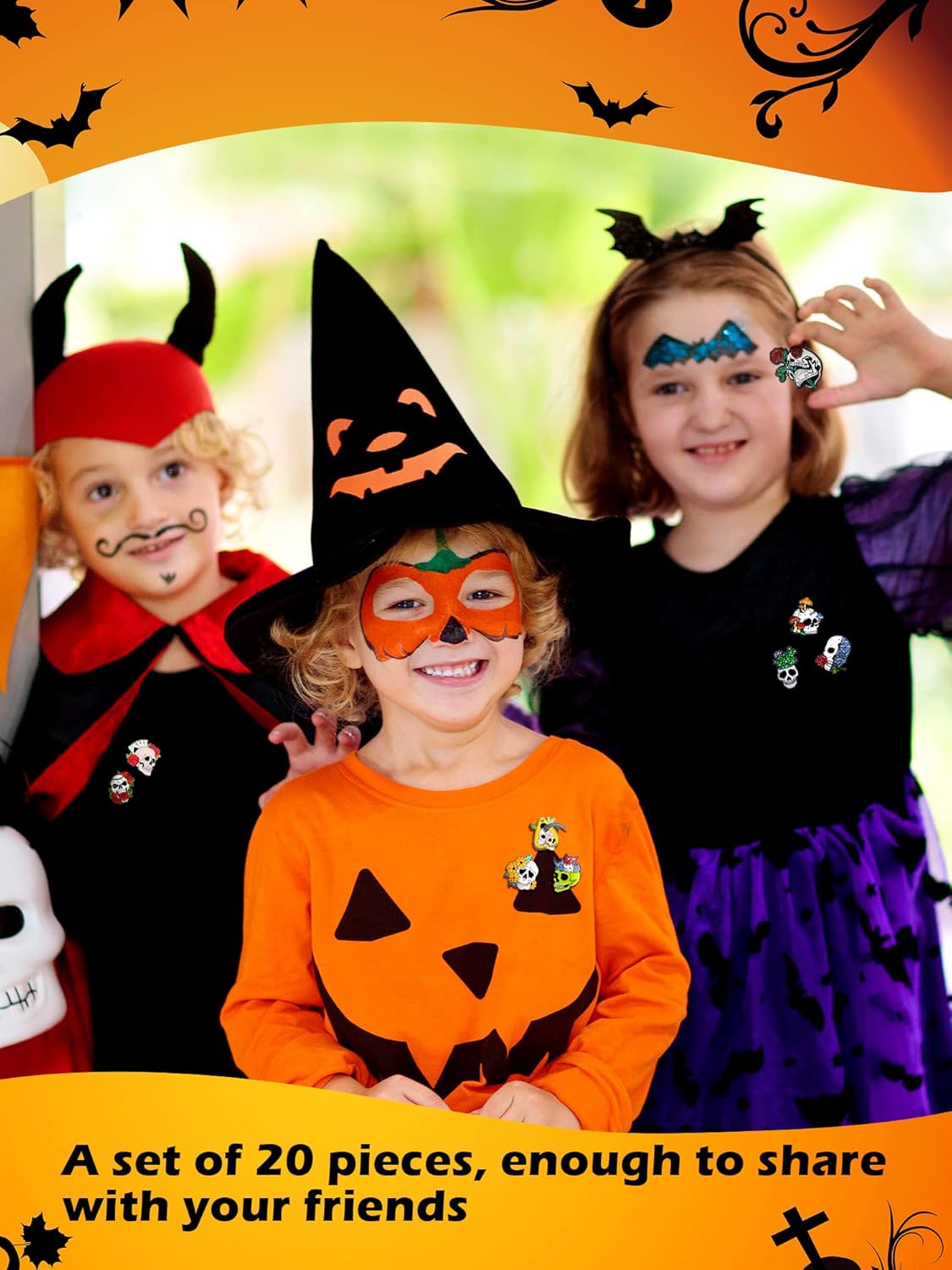 BBTO 20 Pieces Enamel Pins Skull Spooky Skeleton Enamel Pins Set Black Decorative Cartoon Goth Skull Horror Dark Brooch Cute Lapel Buttons for Jacket Backpack Hat Halloween