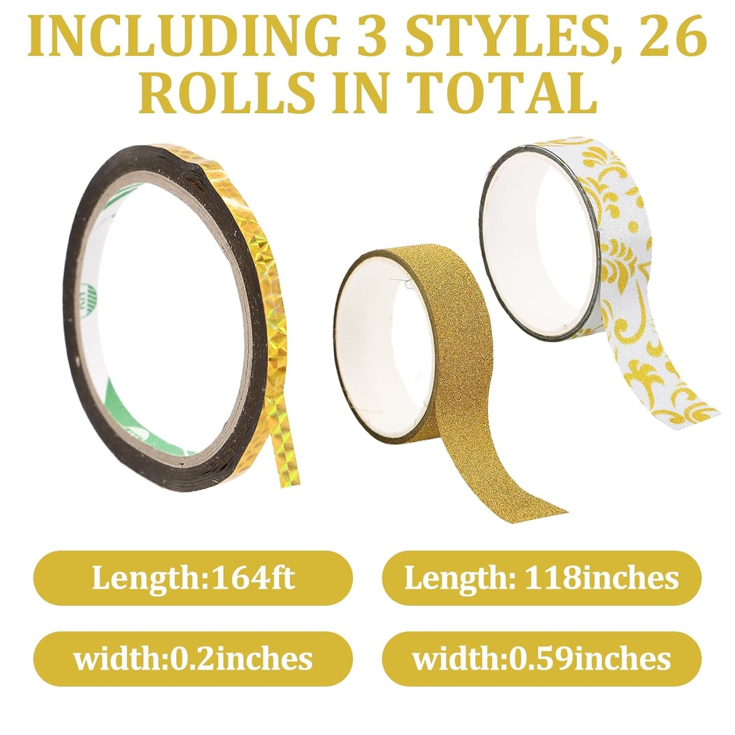 26 Rolls Glitter Washi Tape, Colored Masking Tape Set, 5mm/15mm Decorative Tape for DIY Art Crafting Scrapbooking Journaling Gift Packaging