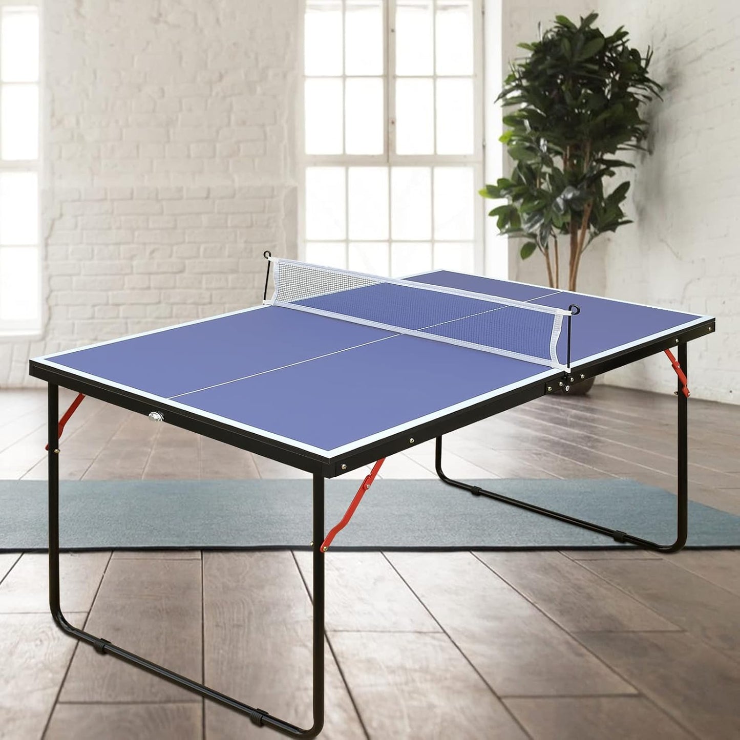 4.5FT/6FT/8FT Mid-Size Table Tennis Table Ping-Pong Table Set Foldable & Portable Table Indoor Outdoor for Family Game