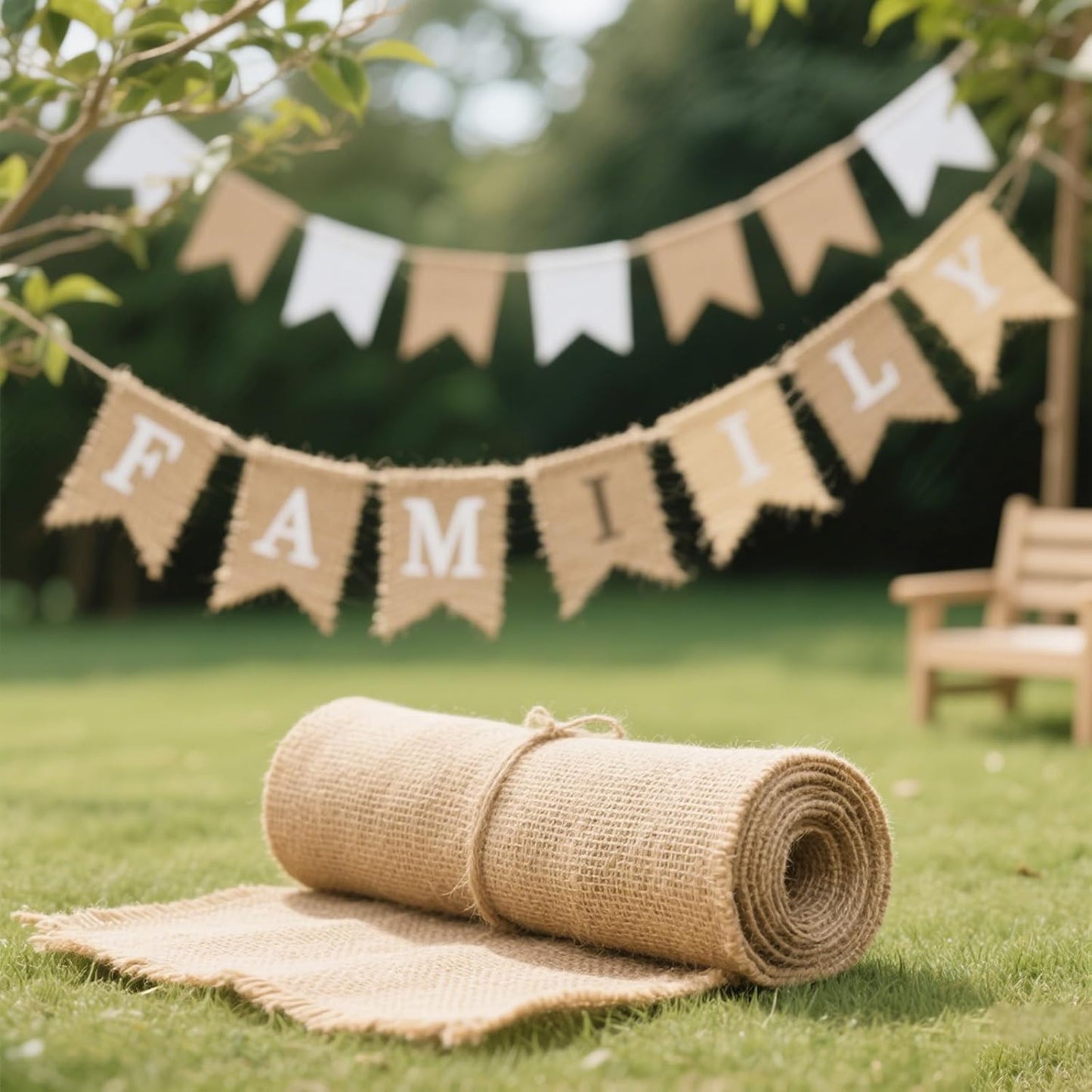 KINJOEK 6 Inch Wide 27 Yards Burlap Ribbon, Natural Jute Fabric Ribbon, Crafts Ribbon for Christmas, Wedding, Gifts, Burlap Fabric DIY for Decoration,