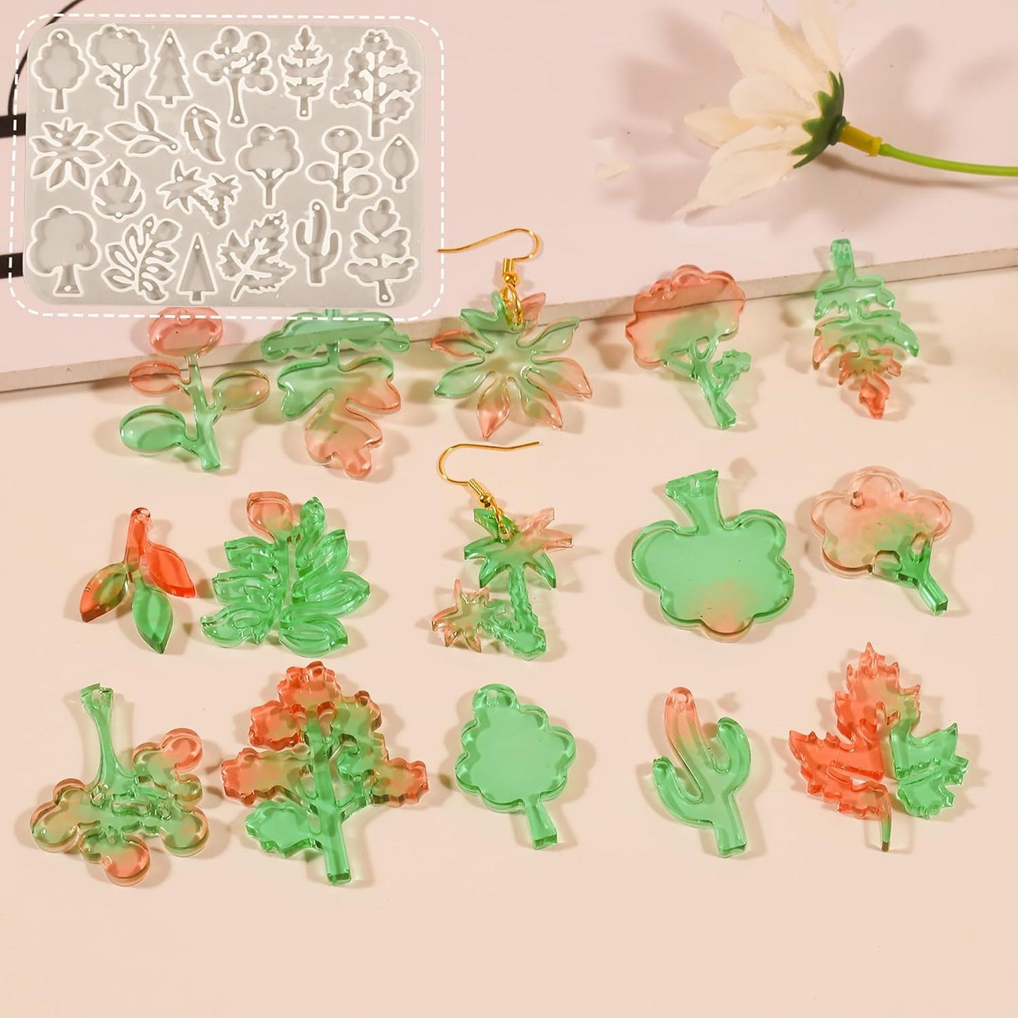 3 Pack Leaf/Flower/Tulip Pendant Earring Nacklace Resin Mold - Resin Casting Silicone Molds for Home Decor & Candle Making Wave Spiral Mold