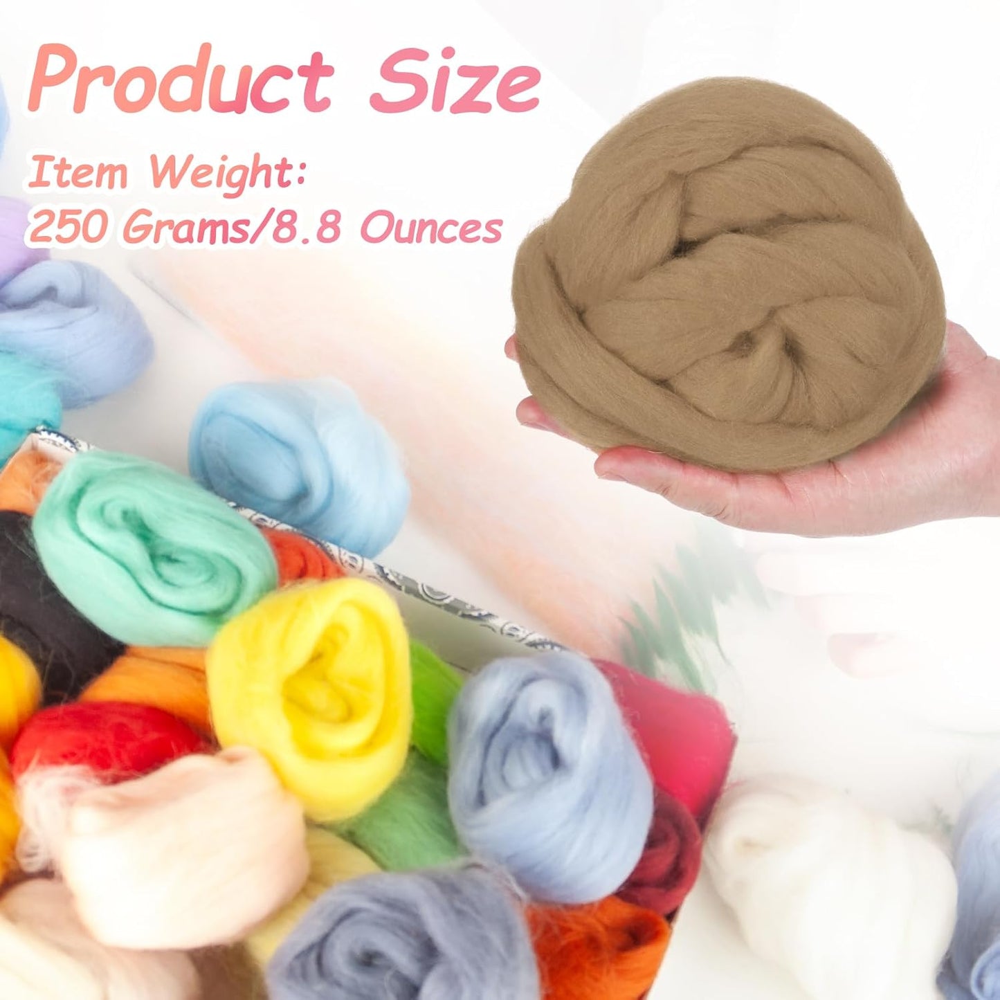 PATIKIL Wool Roving Yarn, 250G/8.8OZ Felting Wool Pure Roving Yarn, Khaki