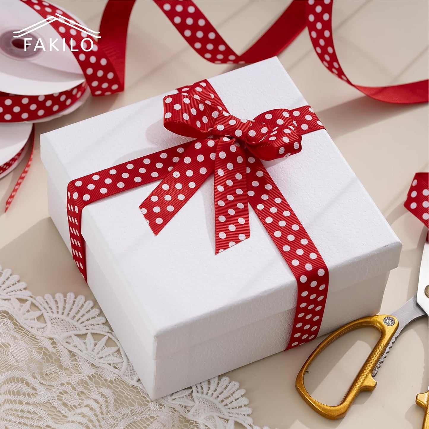 Polka Dot Grosgrain Ribbon 3/4 Inch, 25 Yards Spool Red and White Dot Craft Ribbon for Christmas Gift Wrapping DIY Crafts Hair Bows Sewing Wedding Party Decor and Home Decoration