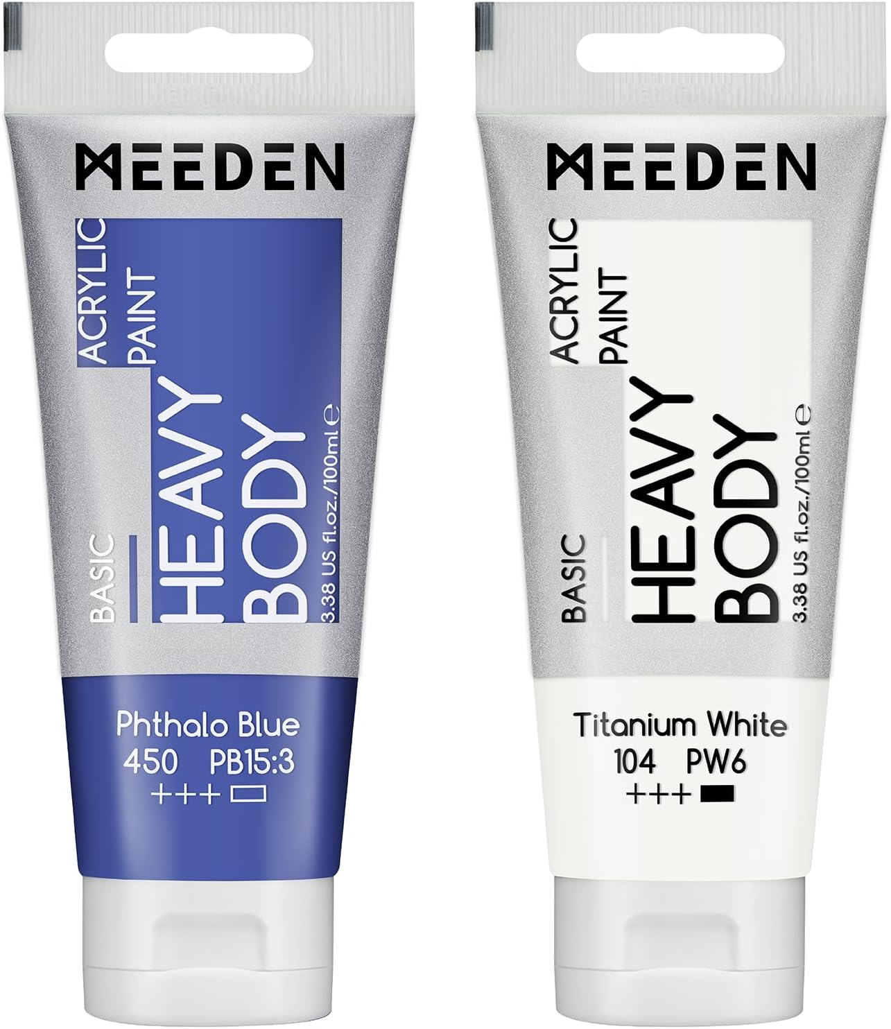 MEEDEN Acrylic Paint Phthalo Blue: Bundled with Titanium White Color - 100ml/3.38oz x 2 Bulk Heavy Body Acrylic Paint Tubes for Model Pumpkin Enamel Rock DIY