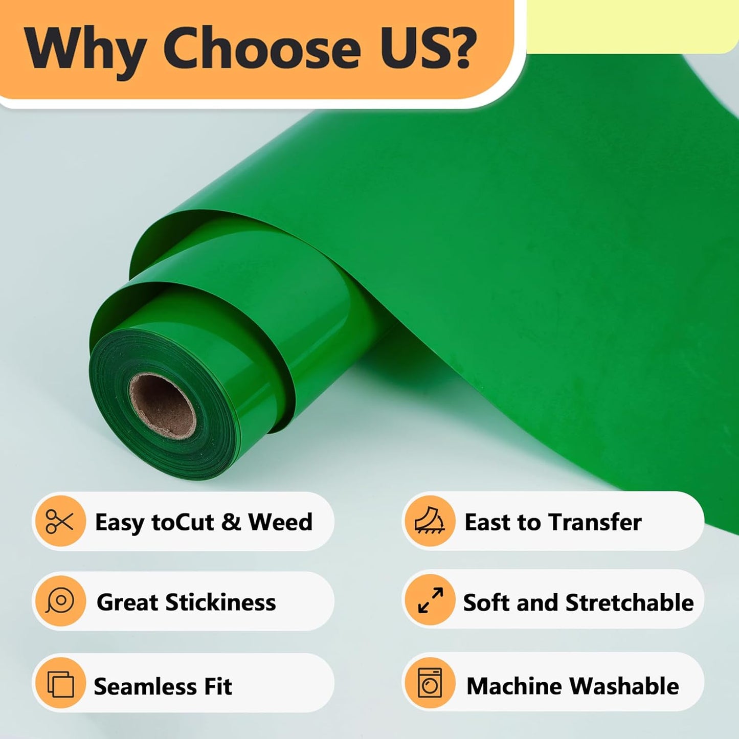 RENLITONG Matte Fruit Green Iron on Vinyl Roll -12Inch x 13ft HTV Heat Transfer Vinyl for T-Shirt HTV Rolls for All Cutter Machine - Easy to Cut & Weed for Heat Vinyl Design