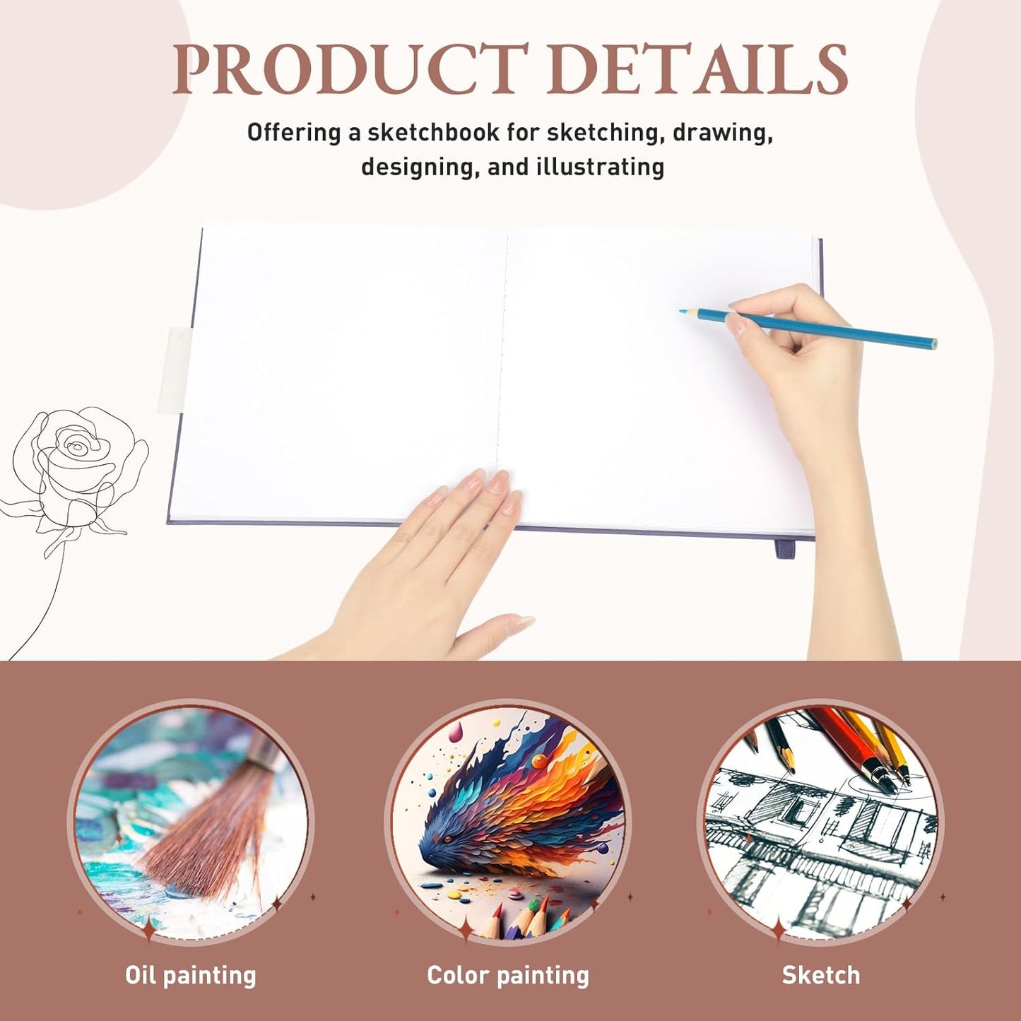 Moinchore Back to School Gifts Square Sketchbook 8 x 8 Inch Hardcover Art Sketch Book Drawing Papers 120 Pages, Mixed Media Journal Notebook with Elastic Closure Sketchbook for Drawing(Purple)