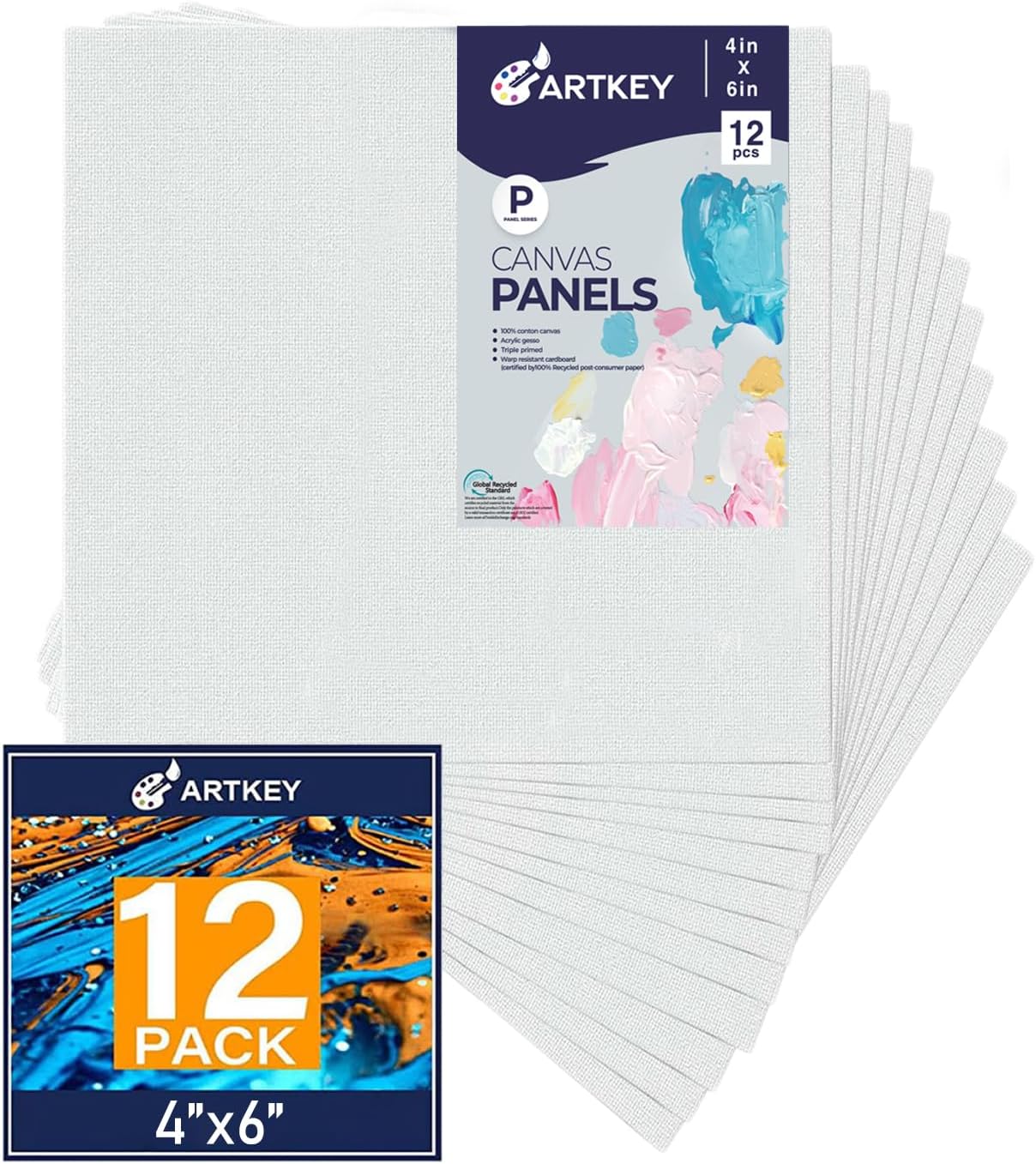 Canvas Panels 4x6 Inch 12-Pack, 10 oz Primed 100% Cotton Small Canvases for Painting, White Blank Flat Canvas Board for Oil Acrylics Watercolor & Tempera Paints
